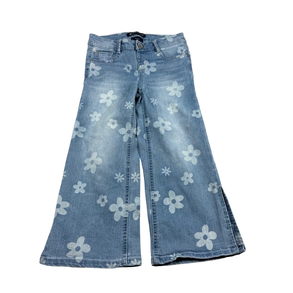 Blue Spice Girls 7 Jeans Blue Flower Print Flare Bell Bottom Retro Hippie Boho